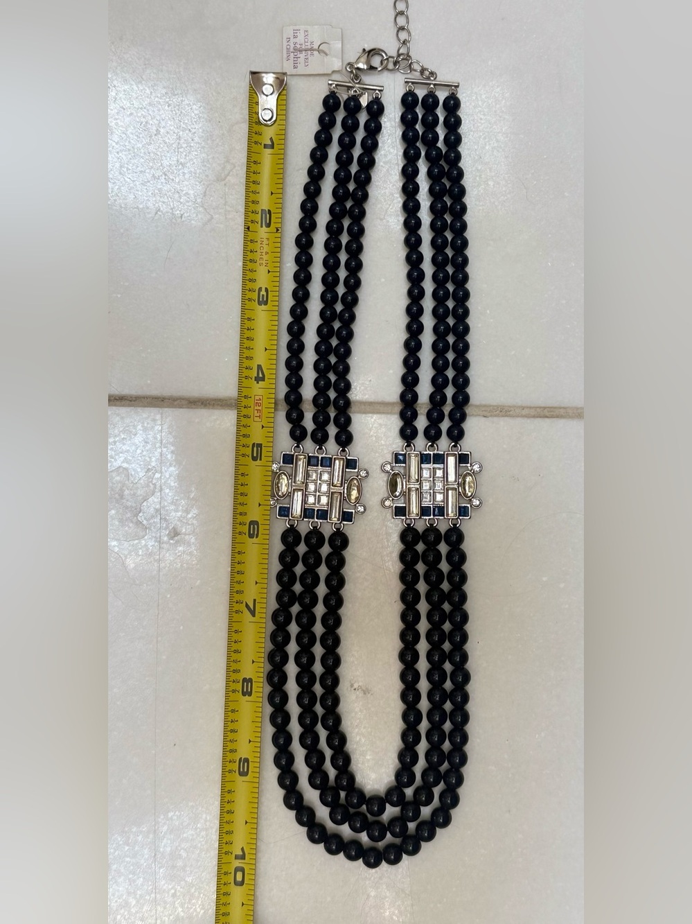 Lia Sophia Navy Three Strand Beaded Necklace - Picture 3 of 4